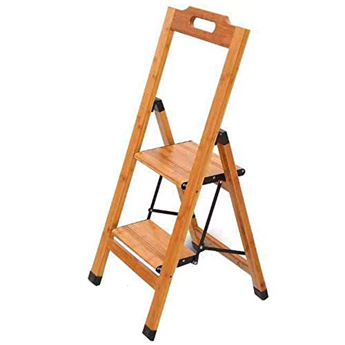 Cxjff Foot Ladder, 2-step Folding Stool Multi-function Ladder Can Be Used For Flower Stand Bamboo Wood High: 77cm A