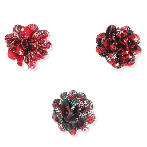 Image of XGALBLA 3 Pcs Dainty Terylene Satin Fabric Christmas Rose Flower Brooches Sets 6mm /8mm /10mm /15mm Extra Big Camellia Flower Brooches Lapel Pins for Women Christmas Wedding Party Dance Dress Clothes Accessories Valentine's Day Jewelry