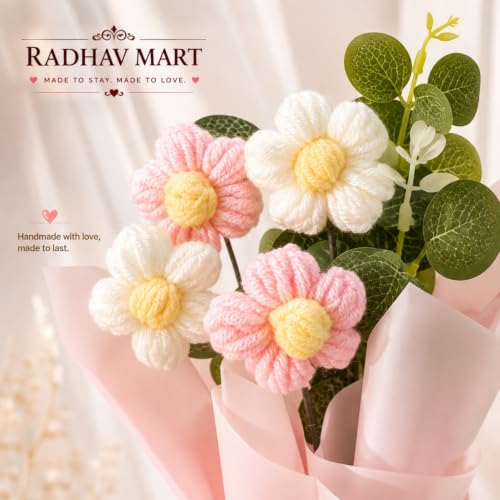 Image of Handmade Crochet Flower Bouquet for Women, Birthday & Gifts