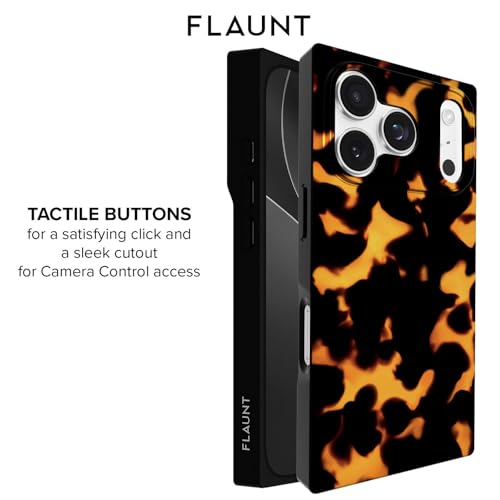 Image of FLAUNT Official Square iPhone 17 Pro Case - Tortoise Print | Phone Cover for iPhone 17 Pro - Compatible with MagSafe and Wireless Charging - Drop-Tested Shockproof Designer Hard Cover
