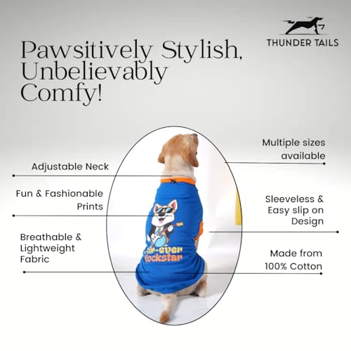 Image of Thunder Tails Premium Cotton Dog T-Shirt | Adjustable Neck | for Large Dogs| Black | 5XL | for Siberian Huskies, Husky