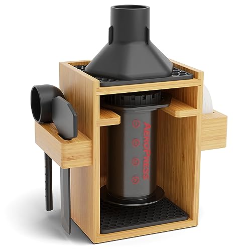 Comparison: Aeropress Inverted 11 HEXNUB – Compact AeroPress Organizer Stand, Bamboo Coffee Caddy for AeroPress Coffee Maker, Accessories, Filters, Cups, Includes Mats - Black