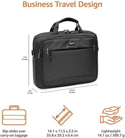 Amazon Basics Compact Laptop Shoulder Bag Carrying case with Accessory Storage Pockets (14 inch - 35.6 cm) Black, 1-Pack