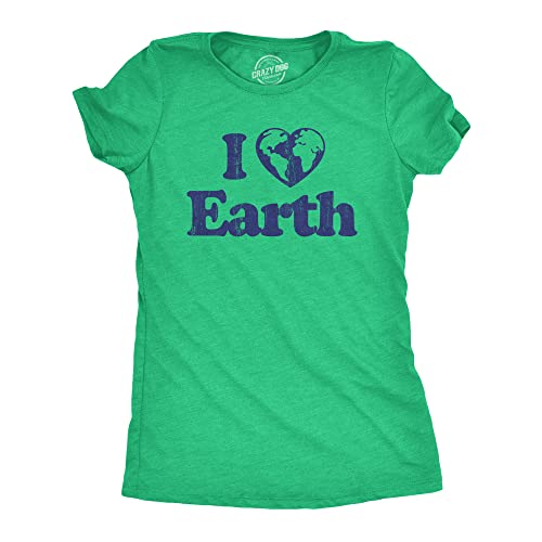 Womens I Heart Earth T Shirt Funny Cool Earth Day Nature Lovers Novelty Tee for Ladies Funny T Shirts Cool Environmental Top Women's Novelty Tees Green - I XXL