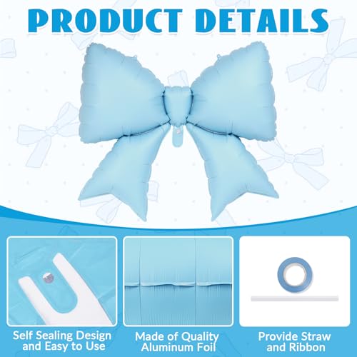 Image of 12 Pcs 18 Inch Heart Balloons and 38 Inch Bow Balloons, Large Foil Bow Heart Balloon Bow Party Decorations for Birthday Baby Shower Valentines Wedding Party