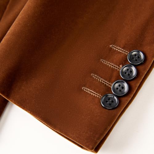 DAMANGUAN Men's Velvet Blazer, Gold Embroidered Suit Jacket, Black Tuxedo for Wedding Party Prom (US, Alpha, Large, Regular, Regular, Brown) - image 7