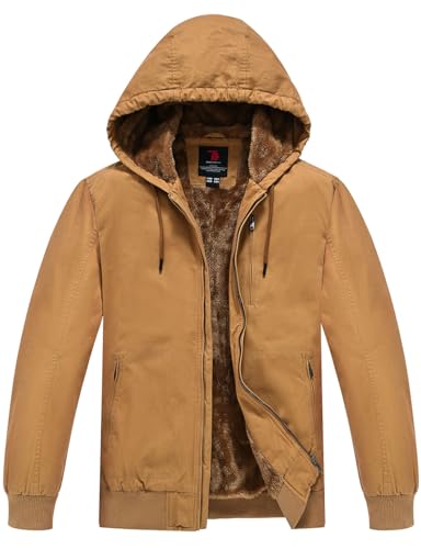 Image of Rdruko Men's Cotton Work Jackets Fleece Lined Insulated Workwear Winter Coat with Hood(Brown Yellow, US M)