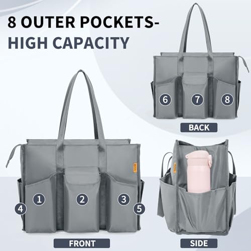 Tote Bag for Women Utility Travel Tote Bags With 8 Exterior & 7 Interior Pockets Zip Top Tote for Teacher Work4