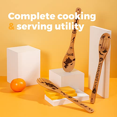 Riveira 6-Piece Wooden Spoons For Cooking & Serving - Witchy Kitchen Decor - Halloween Kitchen Accessories - Spooky Gifts for Women - Cute Halloween Decorations Kitchen - Witch Spoon Set