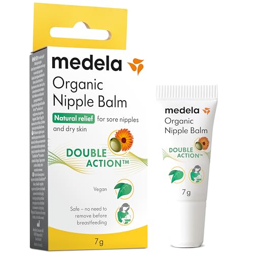 Medela crema orgánica para pezones, alivio y humectación para madres lactantes, hecha con ingredientes naturales y seguros, alivio rápido para pezones doloridos, apta para el postparto, 7 g