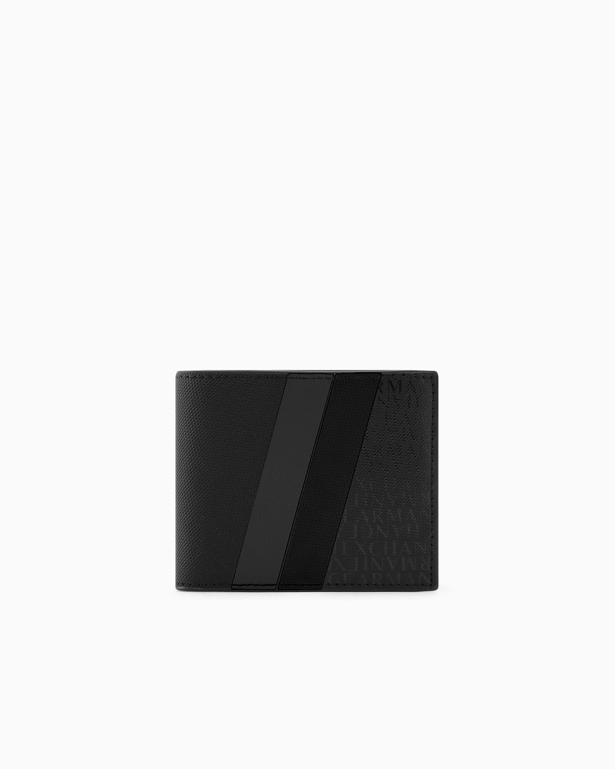 Armani Exchange Men's Dylan, Essential, Two Stripes Bi-Fold Wallet, Black/Gunmetal
