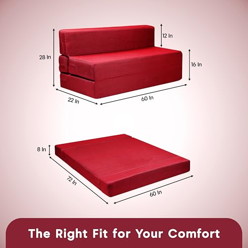 Image of Amazon Brand - Solimo 3 Seater 5 * 6 Jute Fabric Washable Cover Sofa Cum Bed 3 Seater Double Foam Fold Out Sofa Cum Bed (Finish Color - Maroon Delivery Condition - Pre-Assembled)