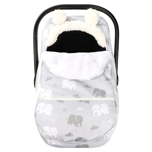 Image of Carseat Cover Boys, Winter Cozy & Warm Cover, Elephant Baby Car Seat Cover, Infant Car Seat Canopy, Ultra-Soft Breathable Protect Baby from Cold Wind, Zipped Removable Design