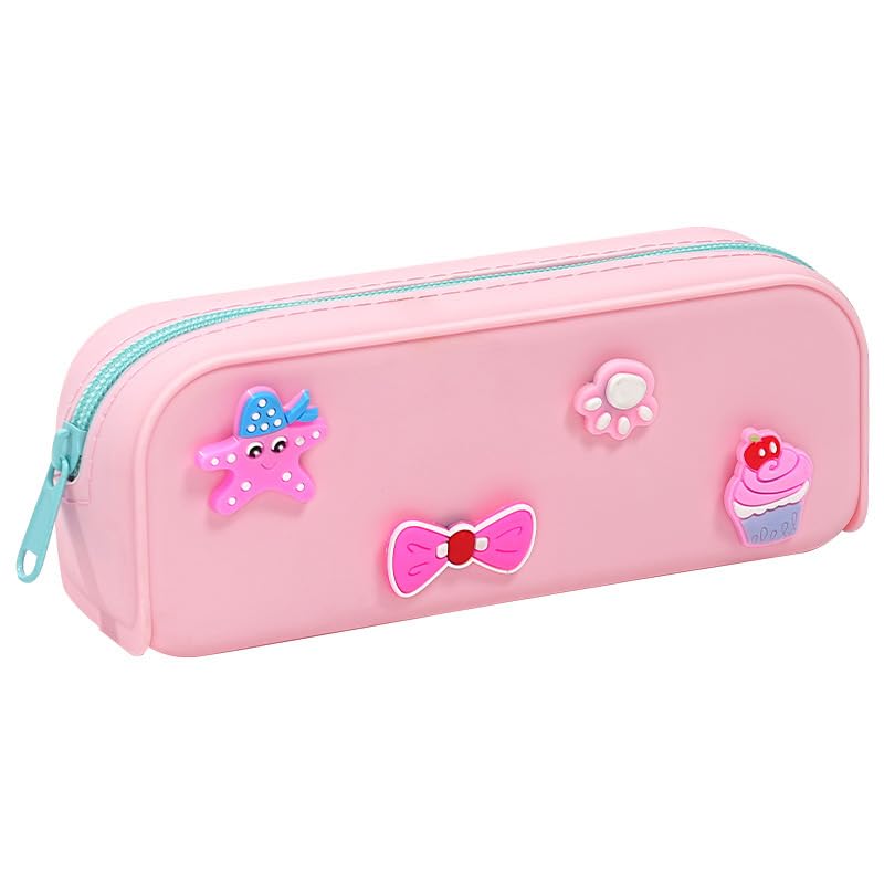 Pencil Case with Cute Stickers, Waterproof, Pink, Small, Mixed Colors, Silicon Pouch, Washable (B0D5DCJ7R9) Amazon Price History, Amazon Price Tracker