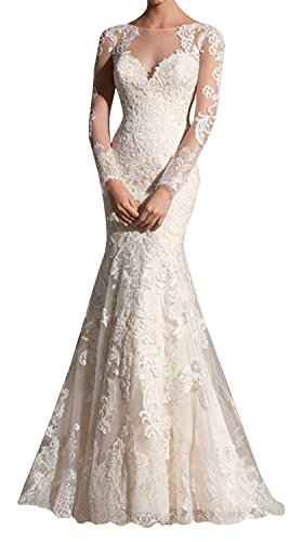 Robe de mariée à manches longues en dentelle écru taille 42