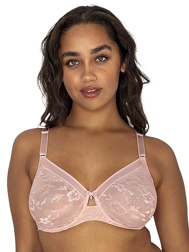 Curvy Couture Women's No Show Lace Unlined Underwire Bra Blushing Rose 44D
