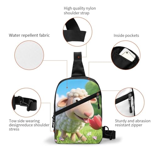 Funny Naughty Sheep Tongue Cute Animal Print Men's and Women's Foldable Crossbody Bag,Sports Crossbody Bags,and Daily Chest Bags3