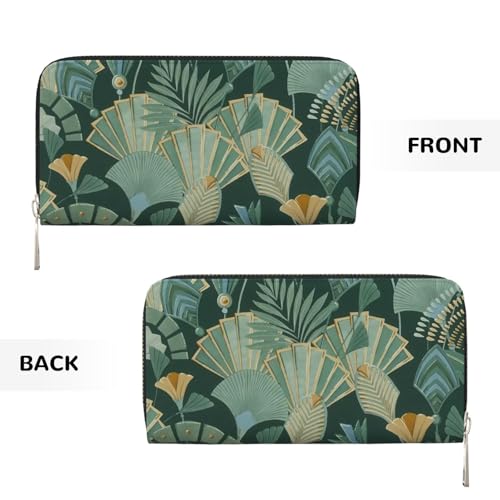 Leather Hand Wallet for Mothers Day Women Card Holder Large Capacity Credit Wallet with Zippering Abstract Leaf3