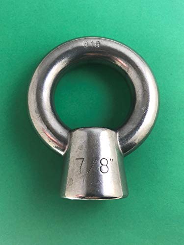 Image of US STAINLESS Stainless Steel 316 Lifting Eye Nut 7 /8 inch UNC Marine Grade Nut Shoulder Pitch of 9