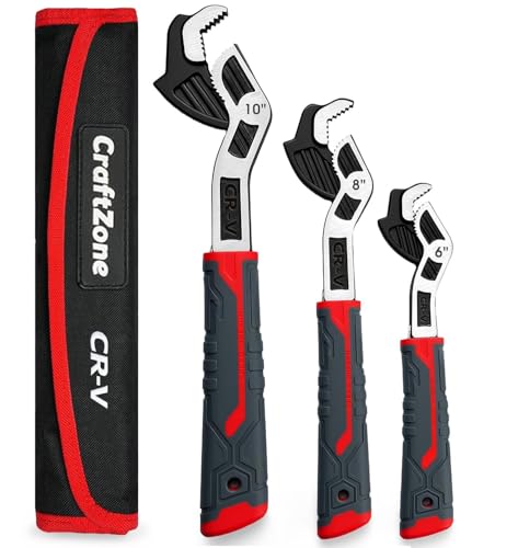 Image of Self Adjusting Pipe Wrench, 6 inch8 inch10 inch Self Locking Wrench Set with Forged Double Threaded Jaws for Pipes Nuts Bolts and Plumbing Repair