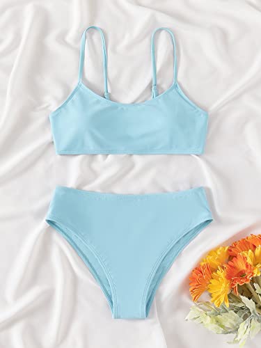 Image of SHENHE Girl's 2 Piece O Ring Bikini High Waisted Spaghetti Strap Cute Swimsuit Bathing Suit