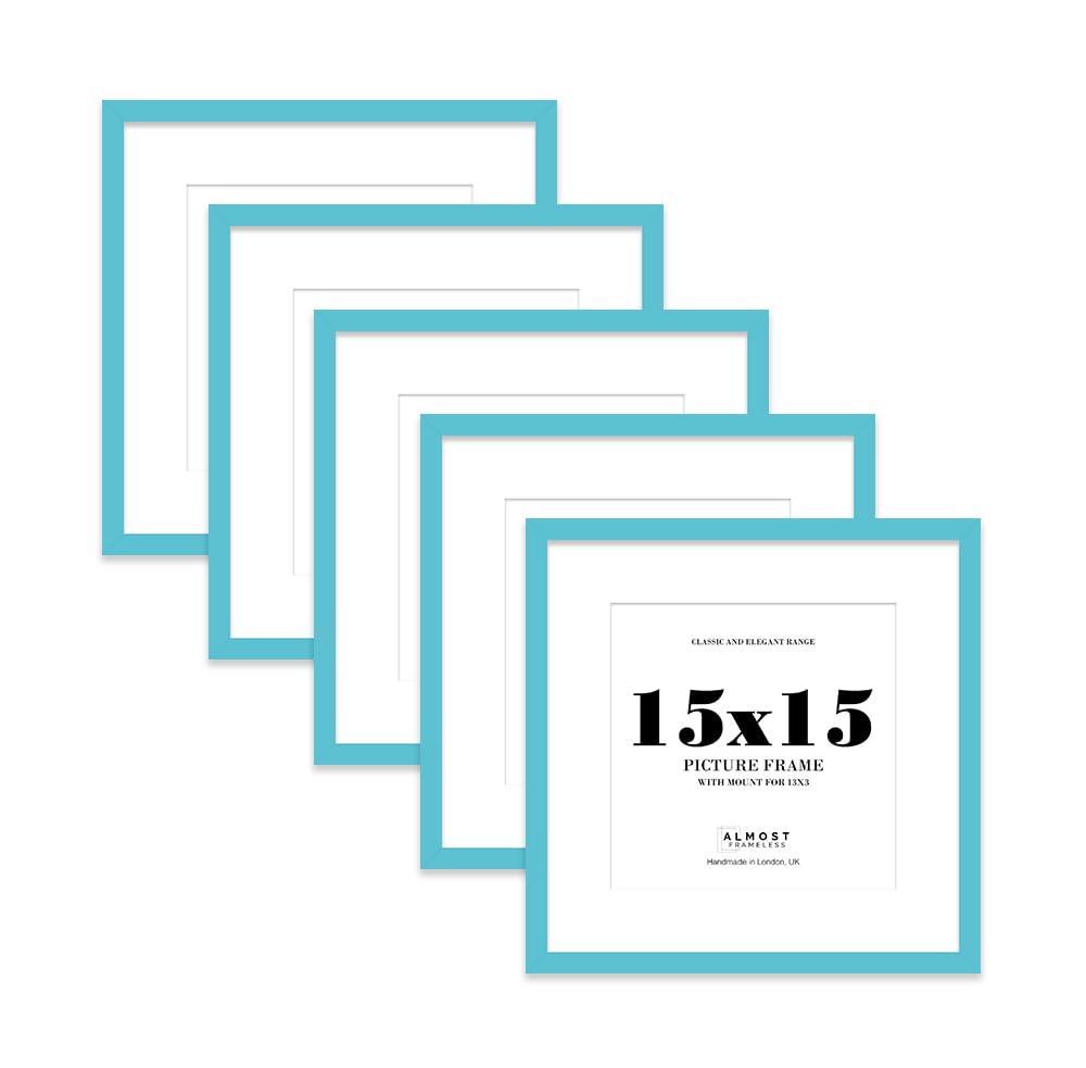 15x15 Turquoise Picture Frame with Mount for 13x13 Photos, Prints - Modern Square Wall Frame, Set of 5