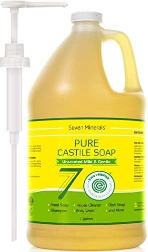 Seven Minerals EWG Verified Castile Soap, No Palm Oil, Unscented Mild & Gentle Skin Cleaning Agent, For Sensitive Skin, Baby Wash, Soothing, Non GMO & Vegan Formula with Organic Carrier Oils