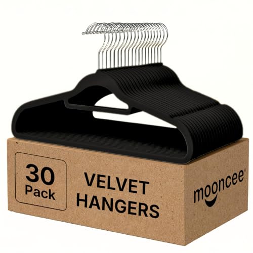 MOONCEE 30 PCs Premium Velvet Hangers - Non-Slip & Durable Clothes Hangers - 360 Swivel Hook Heavy Duty Coat Hangers Space Saving Suits Pants Hangers for Closet Garment Shops Hotels