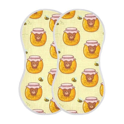 Baby Burp Cloths, Soft Absorbent Burping Cloths for Babies, Cotton Milk Spit Up Rags, Large Size for Newborns, Baby Boys and Girls (Honey Jar Bear Pattern)2