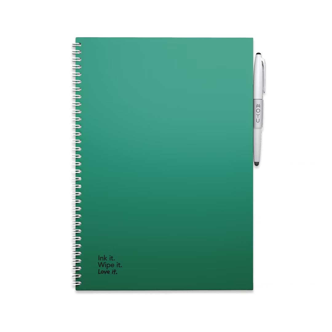 MOYU Erasable Notebook - A4 Stone Paper - Hardcover - Forest Green - Multifunctional Pages - Includes Erasable Pen, Cloth, and Pen Holder