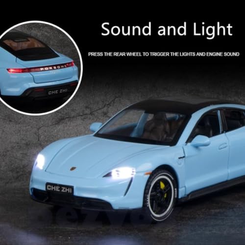 Image of Porsche Taycan 1:32 Scale Exclusive Alloy Metal Pull Back Die-cast Car Model with Sound Light Mini Auto Toy for Kids (Blue)