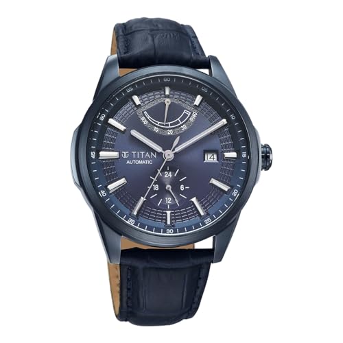 Image of Titan Aion Concealed Automatic Analog with Power Reserve Indicator and Blue Dial Blue Leather Strap Watch for Men - 90224QL01