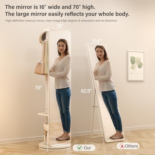 Image of AnywaysWood 70 inchx19 inchFull Length Mirror with Stand,Coat Rack with Mirror,Solid Wood Floor Mirror,Swivel Mirrorfor Bedroom, Living Room, Cloakroom