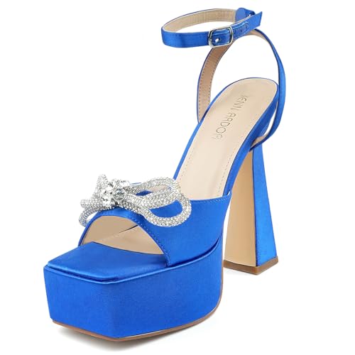 JENN ARDOR Women's Platform Heels Lace Up High Stroppy Sandals Butterfly Heeled Chunky Prom Shoes for Club Party Date (tie-up/buckle)