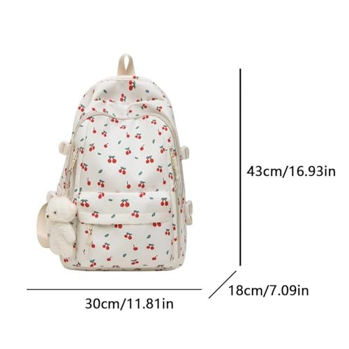 Coquette Backpack - Cute Aesthetic Backpack Kawaii Daypack, Strawberry Rucksacks with Bear Pendant (E)2