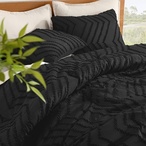Image of Litanika Boho Full Comforter Set, 3 Pcs Black Lightweight Bedding Set