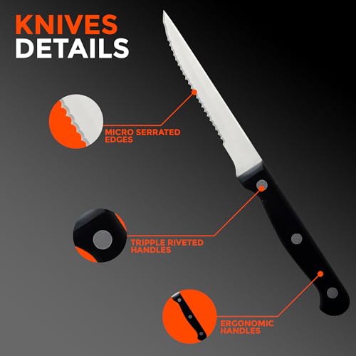 ZYBUX - Steak Knives Set of 8 - Dishwasher Safe Steak Knives Stainless Steak Knife Serrated - Dinner Knives - Image 4