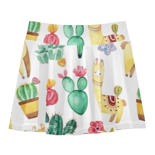 Joisal Athletic Shorts for Girls Skorts Watercolor Llamas Tennis Skirts for Kids Fun Cute Pleated Skort 3t