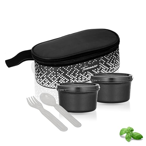 Image of Trueware Omaga Lunch Box with Insulated Fabric Jacket, 2 Microwave Safe & Leak Proof Inner Stainless Steel Containers 400ml Each Tiffin for Office, College
