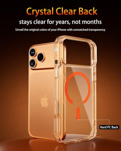 Image of Elzzi Anti Scratch Semi Translucent Cover for iPhone 17 Pro Max Case, Premium PC + TPU Magnetic Phone Cases, Compatible with Magsafe Slim Never Yellowing Shockproof - Cosmic Orange