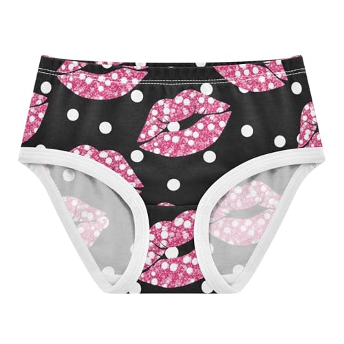 Pink Lips White Dots Black Panties for Girl Toddlers Underwear Floral Cotton Fun Print Briefs Undies Kids 2t