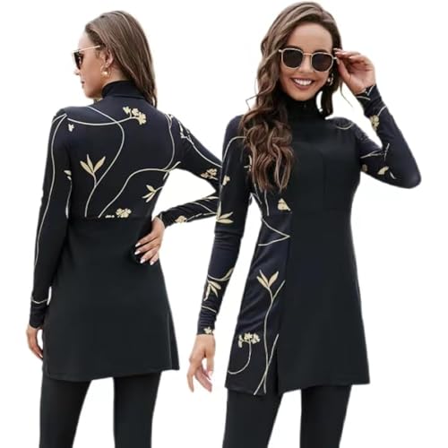 بانانا هوم مايوه بوركيني اسلامي كامل الجسم بتصميم عربي باكمام طويلة للنساء، بدلة سباحة محتشمة للحماية من الطفح الجلدي (الامارات العربية المتحدة/السعودية، الفا، M، عادي، عادي، اسود)