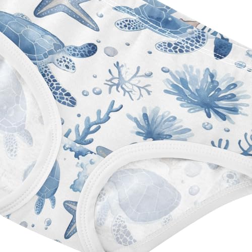 Wusikd Blue White Turtles Girls' Underwear Cotton Sea Girls Briefs Soft Toddler Underwear 2T4