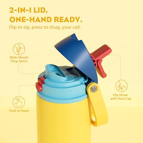 POWCAN 24 oz Stainless Steel Water Bottle: 2-in-1 Push-Button Spout & Quick-Flip Straw, Leakproof, Cold 24Hrs, Fits Car Cup Holder, Insulated Sports Water Bottle for Women, Girls (Red Apple Charm) — view 2