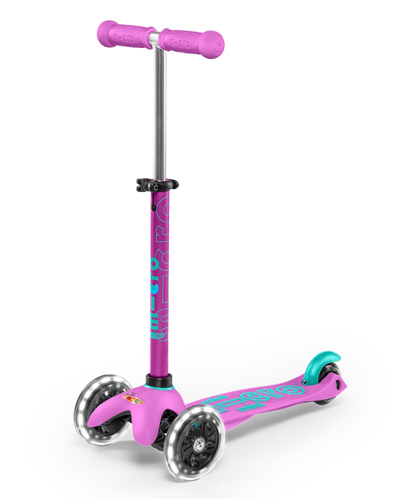 Micro Scooters - Mini Deluxe Lavender with LED Wheels MMD150 |Adjustable Handlebar |3 Wheels |Max Load 50KG | Scooter for Kids | Kids Scooter | Scooter with LED Wheels | Scooter for Kids 2-5 Years