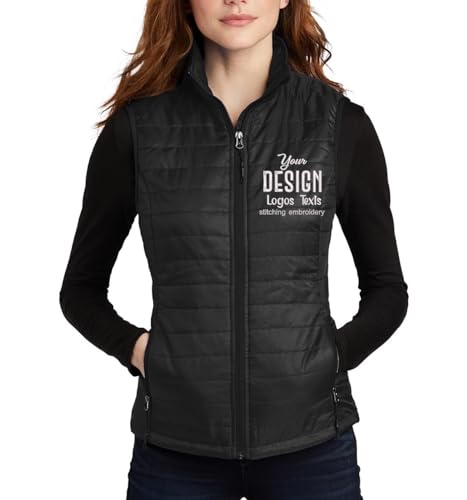 INK STITCH Women L851 Custom Personalized Embroidery Logo Texts Puffer Packable Winter Vests