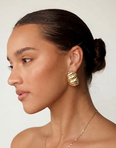 Image of Chunky Gold Hoop Earrings for Women, 14k Gold Plated Thick Triple Hoop Earrings Hypoallergenic Trendy Chunky Gold Hoops Earrings Dainty Jewelry Gifts for Women