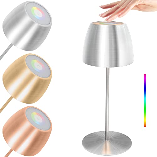 lampara de mesa para exterior interior control táctil con luz blanca cálida 300lm RGB 8 colores a prueba de agua IP54 Metal lamparas sin cables, para casa y jardín mesa hotel dormitorio estudio Cover