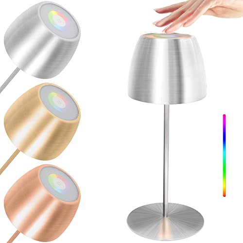 lampara de mesa para exterior interior control táctil con luz blanca cálida 300lm RGB 8 colores a prueba de agua IP54 Metal lamparas sin cables, para casa y jardín mesa hotel dormitorio estudio