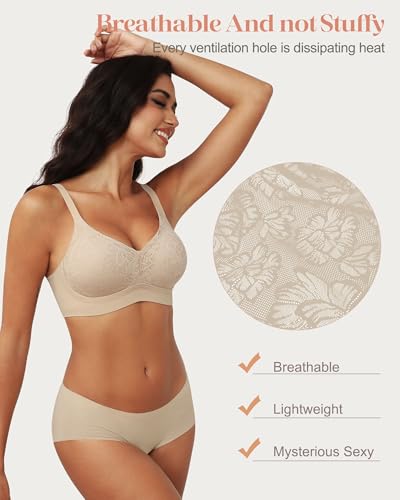 Bras for Women Lace V Neck Seamless Wireless No Underwire Supportive Pushup Brasieres Comfortable T Shirt Bra2